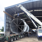 Steelmer was responsible for executing the DRI Plant project, which included the following components:
Oxide Coating Storage Bin (TK014): 14,400 kg
Dust Collection Scrubbers (SR12): 51,600 kg
Dust Collection Stacks (ST03), PO 2204-0428, 1857-10: 68,200 kg
Hot Flue Gas Stack (ST01), 1857-9: 134,500 kg
Furnace Charge Hopper (RF011), PO 2204-0438, 1857: 38,704 kg