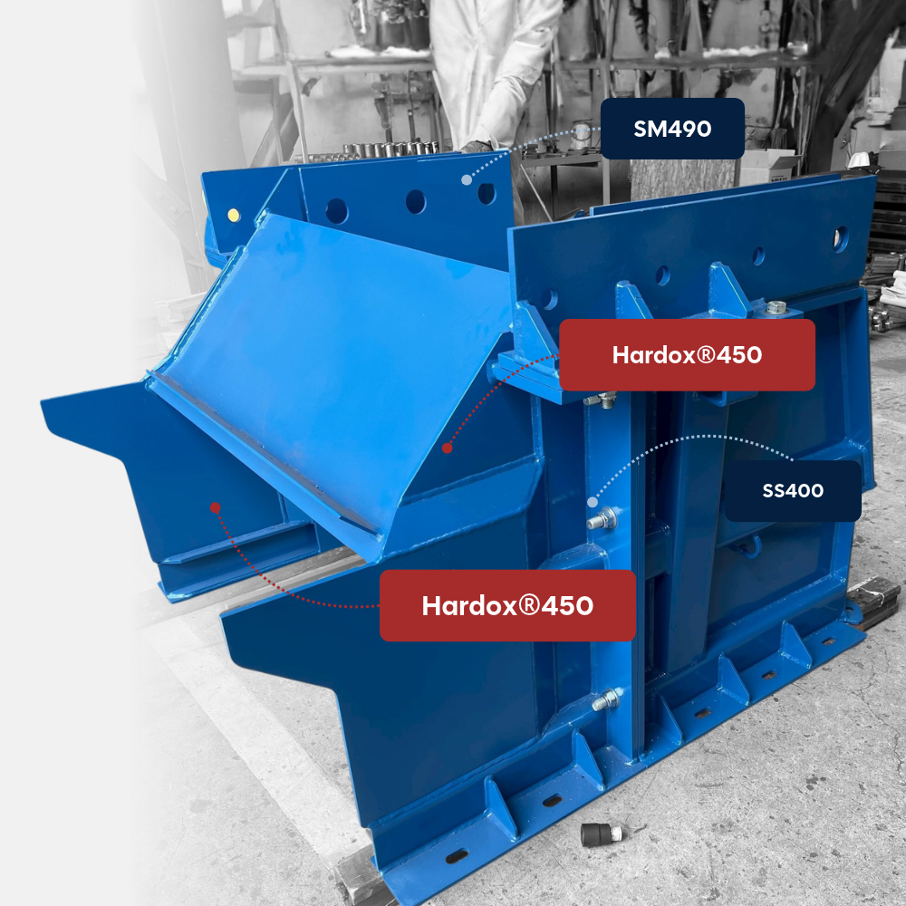 Crusher Feed Chute เหมืองหิน ลดการสึกหรอด้วย Hardox 450